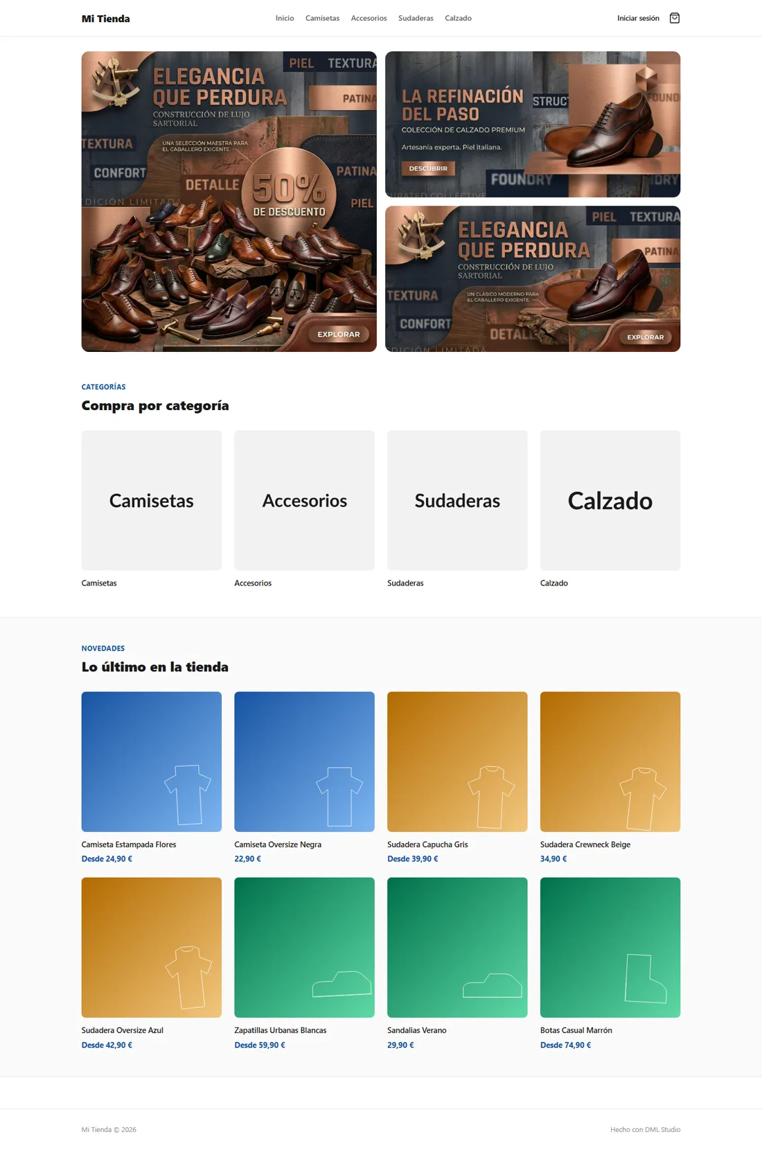 Página de inicio de la tienda online
